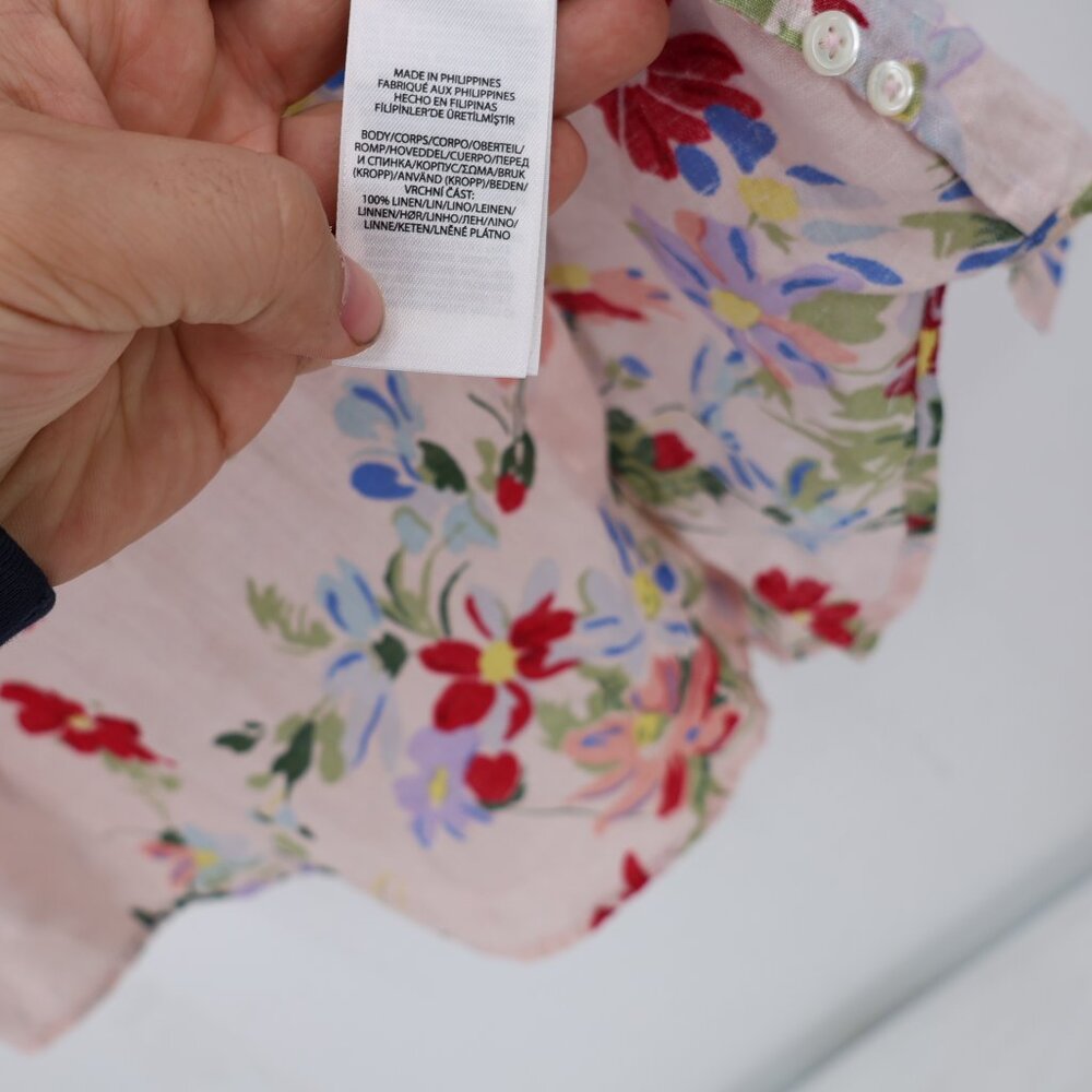 Polo Ralph Lauren Tunic Women's 10 linen Long Sleeve Top Floral Button Down - Picture 3 of 11